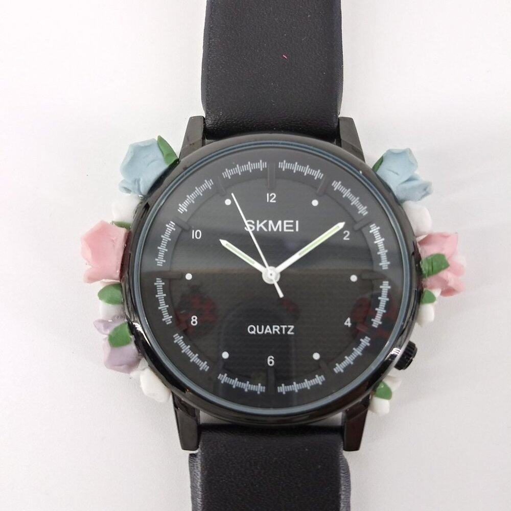 Skmei Women's Black Watch 3D Floral Flowers Water